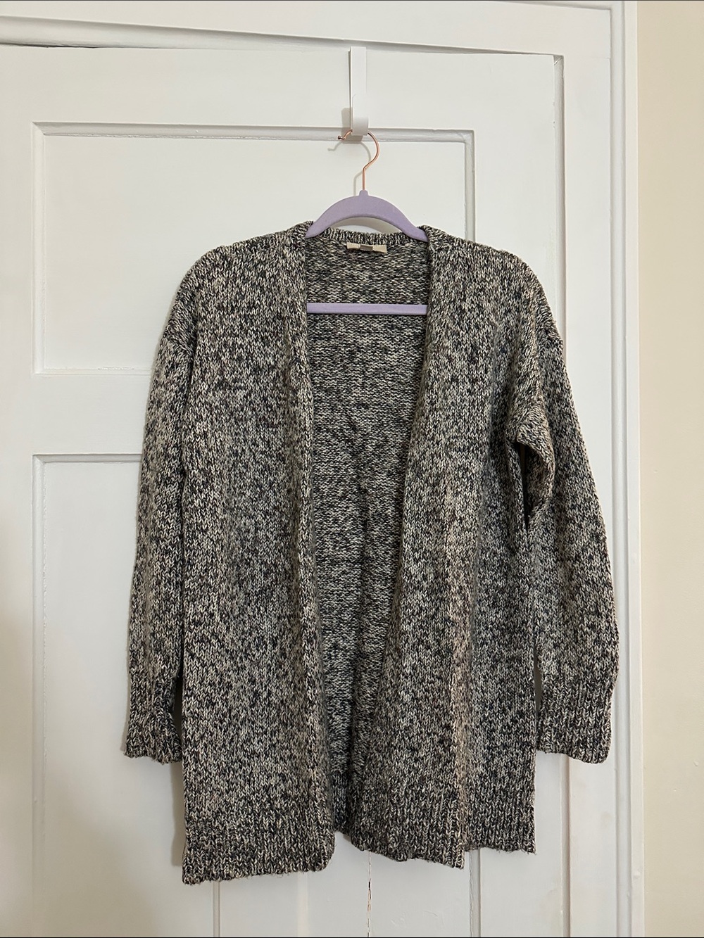 LOFT Marled Black and White Open-Front Cardigan